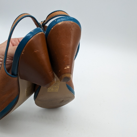 Jeffrey Campbell Susan Leather Color Block Slingback Peep Toe Heel Women's 7 - Picture 7 of 16